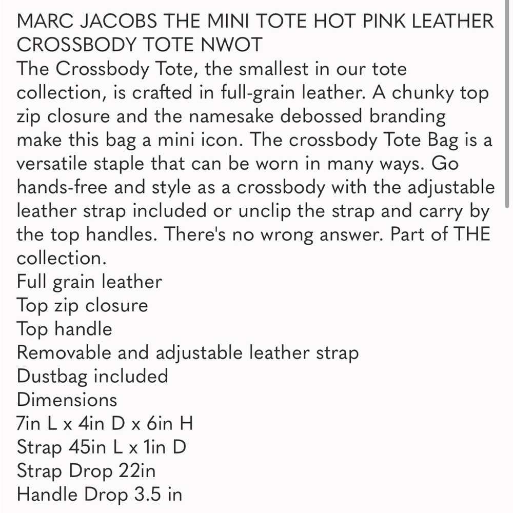NWT Marc Jacobs Mini Tote Bag - Picture 6 of 6
